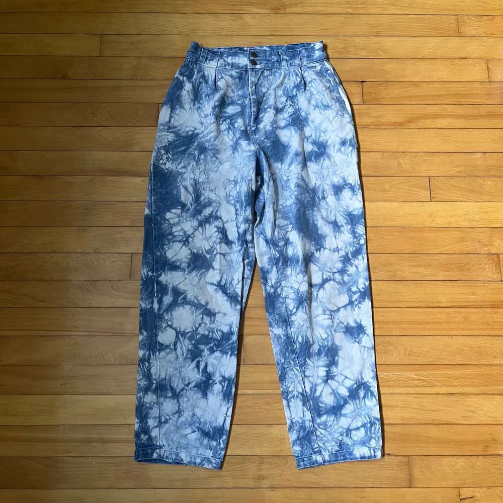 Lucy & Yak High Waisted Tie Dye Trousers Blue White Pleated Straight Leg Pants